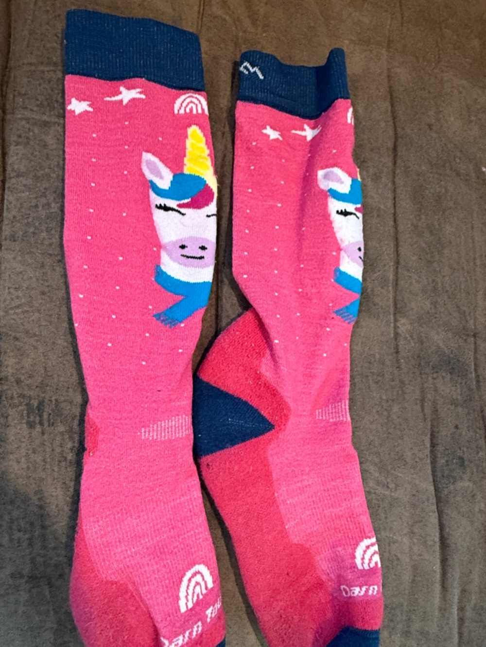 Darn tough - Girls Pink Unicorn Knee-High ⛷️ Ski Socks with Navy Accents